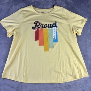 Sonoma Shirt Womens 2X Yellow Proud Rainbow Graphic Plus Size Tee Short Sleeve